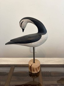 Hand-Carved Bird Sculpture on Stand