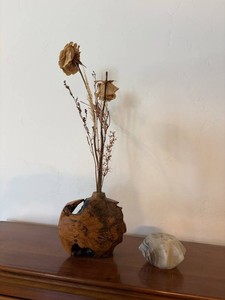 Mixed Decorative Wood Vase & Stone Sculpture Lot, 2 Total