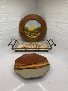 Ceramic Decorative Serving Pieces and Hand Painted Wooden Plate