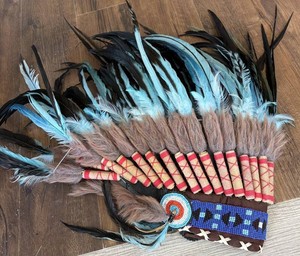 Native American Feather Headdress With Beaded Band