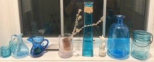 Blue Glass Decor Mixed Lot, 9 Total