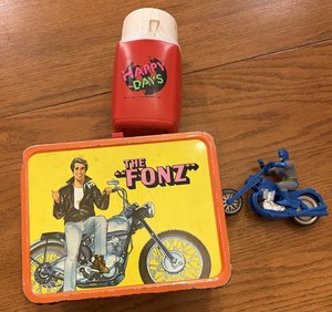 1976 Happy Days the Fonz Thermos and Metal Lunchbox & Motorcycle Mixed Lot