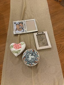 Andrea by Sadek Trinket Box, Heart Box, Frames with Gold Silk Table Runner Mixed Lot