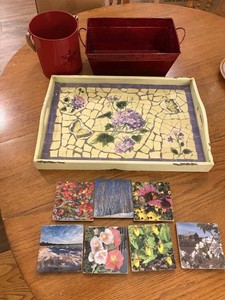 Red Holiday Decor Mixed Lot With Tray & Coasters