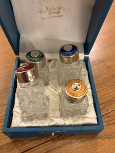 Crystal Set of 4 Condiment Shakers in Blue Box Made in Norway by Designer Raimond