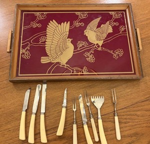 Japanese Decorative Serving Tray with 9 Piece Flatware Set