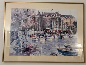 Framed Harbor Scene Artwork of Victoria British Columbia Canada