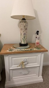 Fiddlestix Hand-Painted Nightstand With Bird Motif, Lamp, & Home Decor