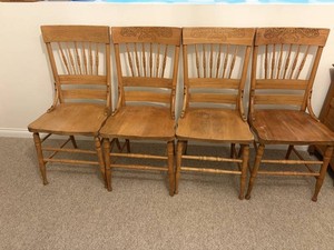 Antique Carved Wood Dining Chairs, Set of 4