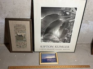 Kipton Kumler Print, Framed Cross stich & Seascape Mixed Lot