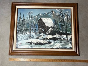 Signed Winter Landscape Oil Painting in Frame