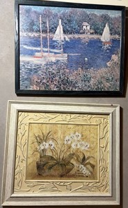 Framed Nautical Scene and Floral Artwork