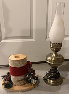 Decorative Birch Bark Centerpiece & Antique Brass Oil Lamp