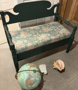 Painted Bench, Replogle Globe & Decorative Shell Mixed Lot