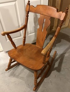 Wooden Rocking Chair With Turned Spindles