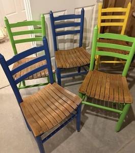 Colorful Wooden Chairs, 5 Total