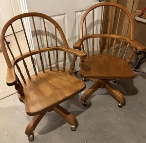 Wood Swivel Office Chairs Pair, Solid Maple, 2 Total