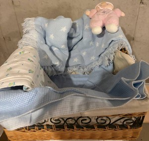 Baby Doll Bedding Set in Wicker Basket