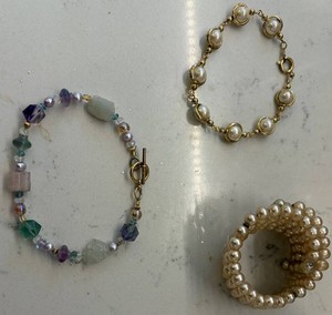 Pearl Style & Beaded Bracelet, 3 Pieces