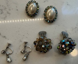 Mixed Costume Jewelry Clip-On Earrings, 4 Pairs