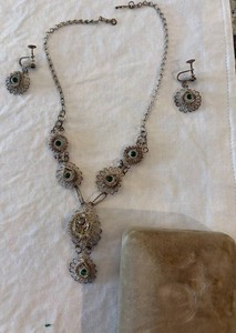 Vintage Costume Jewelry Necklace & Clip Earrings Set From Norway