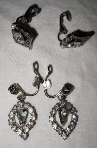 Costume Jewelry Clip-On Earrings With Clear Stones & Faux Pearls