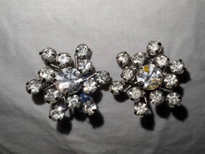 Rhinestone Flower Cluster Clip-On Earrings Pair