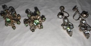Rhinestone Clip-On Earrings, 2 Pairs