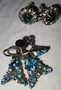 Rhinestone Clip-On Earrings, 2 Pair