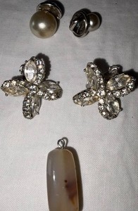 Crystal Floral Clip-On Earrings & Stone Pendant Mixed Lot