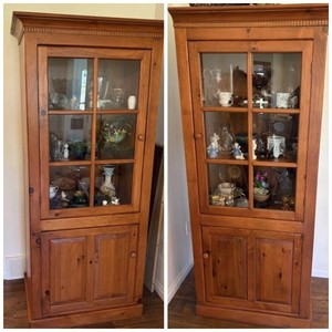 Pine Curio Cabinets Glass Doors & Lower Storage Set, 2 Total