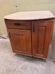 Kitchen Base Cabinet with Stone-Style Countertop - 2 Doors & Drawer
