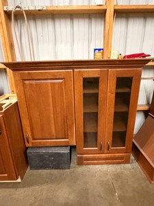 Cherry Finish Wall Cabinet Set with Glass Display Doors