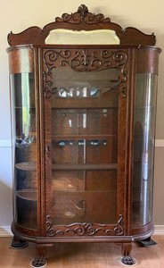 Antique Ornate Oak Curio Cabinet With Mirror 48 X 14 X 77 in