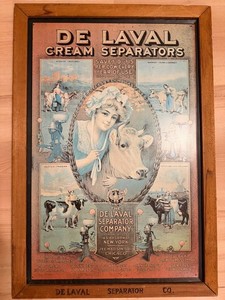 Vintage De Laval Cream Separators Metal Sign in Wood Frame 24 X 35 in