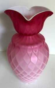 Antique Victorian Diamond Quilted Cased Glass Vase 10 Inch