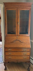 Vintage Oak Secretary Desk With Glass Door Cabinet 32 X 17 X 81 in