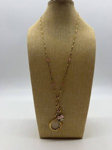 Gold-Tone Floral Pendant Eyeglass Holder Necklace With Pink Crystal Accents