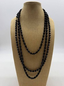 Antique Vintage Black Glass Faceted Bead Necklace Set (Lot of 2)