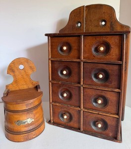 Vintage Wooden Spice Cabinet With Salt Cellar