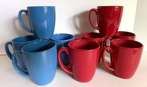 Corelle Stoneware Blue & Red Mug Set (Lot of 9)