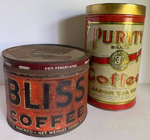 Vintage Bliss & Purity Coffee Tins (Lot of 2)