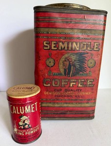 Vintage Seminole Coffee Tin & Calumet Baking Powder Tin Mixed Lot
