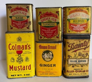 Vintage Colmans, Golden Sun, Home Brand & Dainty Spice Tins Mixed Lot (6)