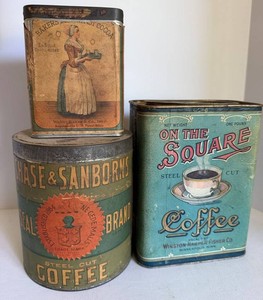 Vintage Chase & Sanborn, on the Square & Walter Baker Cocoa Tin Mixed Lot