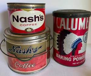 Vintage Nashs Coffee & Calumet Baking Powder Tin Lot of 3