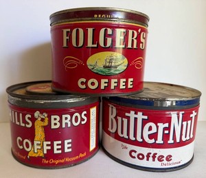 Vintage Folgers, Hills Bros & Butter-Nut Coffee Tins (Lot of 3)