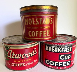 Vintage Holstads, Atwoods & Breakfast Cup Coffee Tins (Lot of 3)