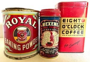 Vintage Royal Baking Powder, Mexene Chili Powder & Eight Oclock Coffee Tins (Lot of 3)