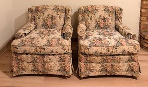Floral Upholstered Armchairs With Arm Covers (Lot of 2)
